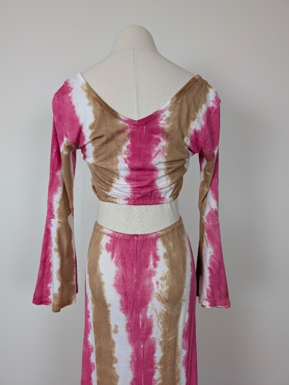 Tie Die Maxi Dress Open Back Size Small Long Sleeve Resort - Picture 14 of 16
